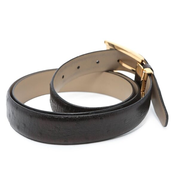 AVANTI Ostrich Embossed Leather Belt Black Silver Gold Buckle Retro Classic - Picture 10 of 12